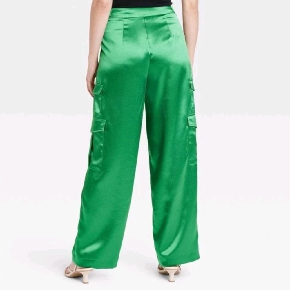 A New Day Women's Straight Relaxed High Rise Satin Cargo Pants Glossy - Picture 2 of 11